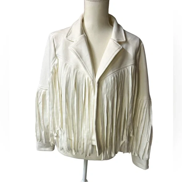 CHARTOU Women's Chic Cropped Tassel Fringe Faux Suede Moto Jacket NWT - Picture 2 of 13